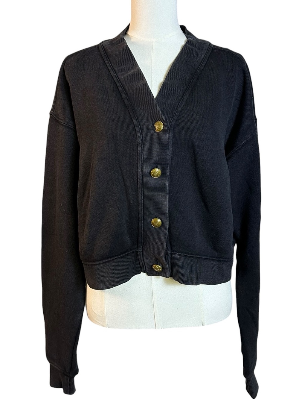 Free People Grace Cardi in Black Large  NWT Cardigan Sweatshirt Sweater Preppy - Picture 7 of 12